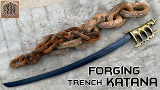 Forging a Trench KATANA out of Rusted Iron CHAIN [upl. by Gallard]