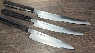 Sakai Takayuki Ginsan Warikomi Ebony Handle Chefs Knife Series [upl. by Xineohp]