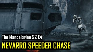 The Mandalorian S2E4 Nevarro Speeder Chase Scene [upl. by Anoirtac87]