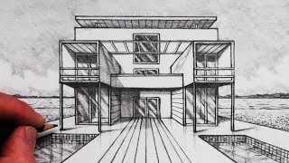 How to Draw Buildings in 1Point Perspective Cube House [upl. by Yaffit580]