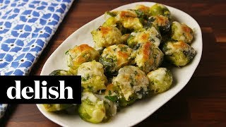 How to Make Smashed Brussels Sprouts  Recipe  Delish [upl. by Einahpehs]