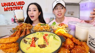 SUPER SPICY THAI FOOD Curry Pad Thai Noodles Orange Chicken  BOBA TEA MUKBANG [upl. by Goeselt]