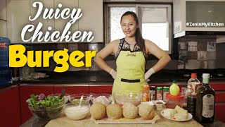 Easy recipe for Juicy Chicken Burger by Zenisha  ZenInMyKitchen [upl. by Ellennej605]