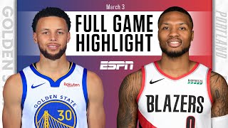 Golden State Warriors vs Portland Trail Blazers FULL GAME HIGHLIGHTS  NBA on ESPN [upl. by Little]