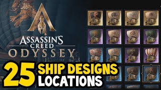 Assassins Creed Odyssey  ALL SHIP DESIGNS  SKINS Locations Guide [upl. by Edrock]