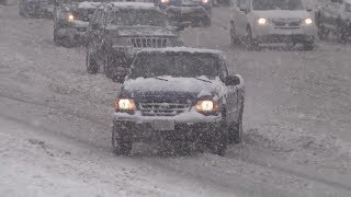 Trucks cars quotdriftquot while others struggle down Interstate 55 during St Louis snowstorm  121619 [upl. by Nnylak]