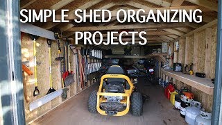 SIMPLE SHED ORGANIZING PROJECTS  Shelves Loft Rafters Racks [upl. by Eilrebma]