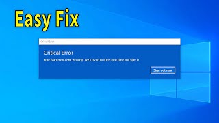 How to Fix Windows 10 Start Menu Critical Issue [upl. by Tarkany]