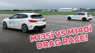 BMW 1 Series Old vs New  M140i vs M135i  Quarter Mile DRAG RACE Rolling Sprint amp Brake Test [upl. by Alpert]