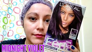 Dying my hair with Loreal Feria color V28 Deepest violet at home [upl. by Ugo]