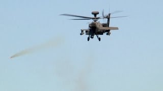 AH64 Apache Helicopter in Action  Rocket Launch Machine Gun Live Fire [upl. by Simetra176]