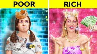 HOW TO BECOME A PRINCESS  Rich vs Poor Creative Parenting Hacks DIY Ideas by 123 GO [upl. by Cogn115]