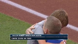 Military father surprises son at first pitch [upl. by Ednil]