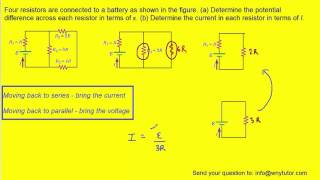 Four resistors are connected to a battery as shown in the figure a Determine the potential differ [upl. by Erual]