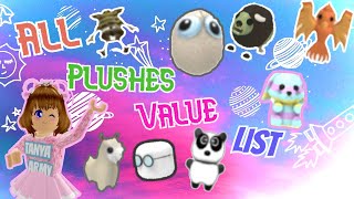 All Plushes Value List Complete  Adopt Me  Roblox [upl. by Yrahca]