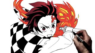 How to Draw Tanjiro Dance of the Fire God Step By Step  Demon Slayer Kimetsu no Yaiba [upl. by Kessel]