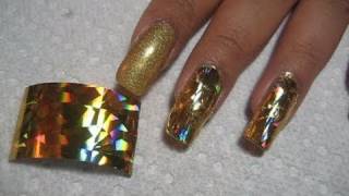 Holographic Gold Nail Foil Application  DIY Nail Art Tutorial [upl. by Cleodal589]