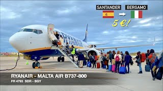 TRIP REPORT  Ryanair Malta Air B737800  5€ flight  Santander ✈ Milan Bergamo BGY [upl. by Ammadis922]