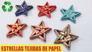 Cómo hacer ESTRELLAS de PAPEL tejidas Manualidades de Navidad [upl. by Nylzor974]