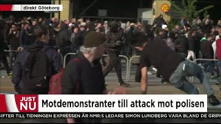 Motdemonstranter attackerar polisen  Nyheterna TV4 [upl. by Nehtanoj]