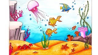 How to Draw An Underwater Scenery for Beginners Step By Step [upl. by Roer]