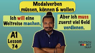 A1 German lesson 74  German Grammar  Modalverben  Modal Verbs  müssen können amp wollen [upl. by Rehposirhc]