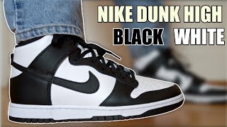 NIKE DUNK HIGH BLACK WHITE PANDA REVIEW amp ON FEET  SIZINGHOW GOOD ARE THESE [upl. by Skurnik]