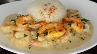 crevettes à la crème fraîche et champignons [upl. by Novets]