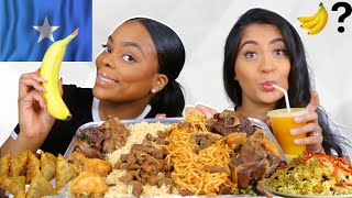 Trying SOMALI food for the FIRST TIME🇸🇴  SOMALI MUKBANG  BANANAS AND RICE [upl. by Ttcos]