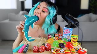 I Tried ASMR Eating GAINT GUMMY SHARK FRUIT JELLY POP ROCKS CRUNCHY EATING SOUNDS [upl. by Diannne500]