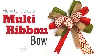 How To Tie A Bow Using Multiple Ribbons for Wreaths [upl. by Arhsub]