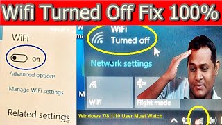 Wifi Turned Off Windows 10  How To Fix WiFi Not Working Issue On Windows 78110 [upl. by Feltie]