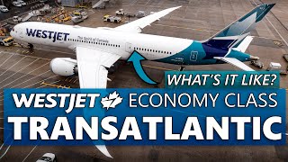 Flying WestJets TRANSATLANTIC ECONOMY CLASS 7879 London to Calgary [upl. by Kind239]