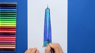 How to draw One World Trade Center New York Freedom Tower [upl. by Canfield]