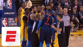 Carmelo Anthony and Kevin Durant get in each other’s grills during ThunderWarriors  ESPN [upl. by Tillo170]