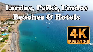 Lardos Lindos Pefki beaches and hotels from Drone in 4K Rhodes Greece [upl. by Naleag]