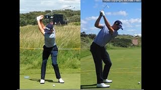 Justin Thomas golf swing  Long Iron faceon amp downtheline July 2017 [upl. by Aun]