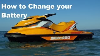 How to RemoveReplaceChange a SeaDoo GTI GTR Battery [upl. by Hadnama]