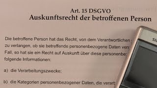 Art 15 DSGVO Auskunftsrecht der betroffenen Person [upl. by Opal748]