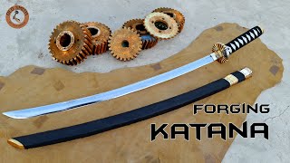 Forging Katana Sword out of Rusty Engine gear [upl. by Sillyhp]