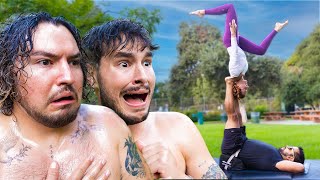 We Tried Professional Couples Yoga… With Baby Oil [upl. by Oigres]