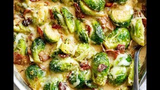 Creamy Garlic Parmesan Brussels Sprouts amp Bacon [upl. by Blondelle]