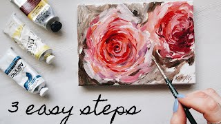 How to Paint a Rose in Acrylics 🌹3 Easy Steps [upl. by Prendergast226]