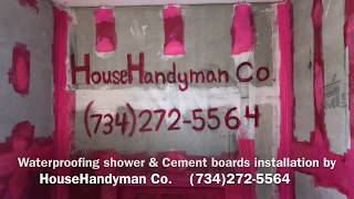 Waterproofing Shower  RedGuard  amp Cement boards installation by HouseHandyman CO  MICHIGAN [upl. by Amitaf]