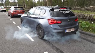 BMW M135i TTE550 amp BMW M140i PURE TURBOS  BURNOUTS REVS ACCELERATIONS [upl. by Enalb]