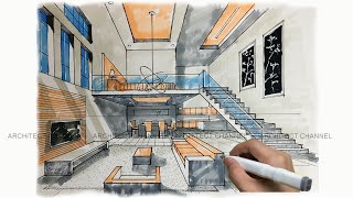 HOW TO DRAW INTERIOR PERSPECTIVE [upl. by Nerag813]