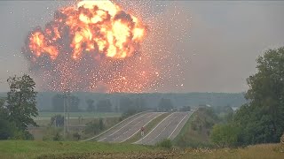 Massive explosion at Ukrainian military ammunitions depot [upl. by Nedrob]