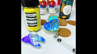 How to make a badge reel with acrylic blanks mixing glitter with UV resin [upl. by Kitrak316]