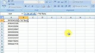 How to prefix 91 in Mobile Numbers in Microsoft Excel [upl. by Groos]