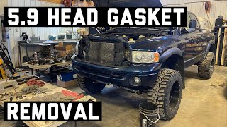 How to 59 Cummins head gasket replacement part 12 Removal [upl. by Mihcaoj]